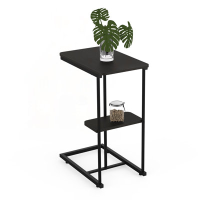C-Shaped Snack Table with Storage Basket