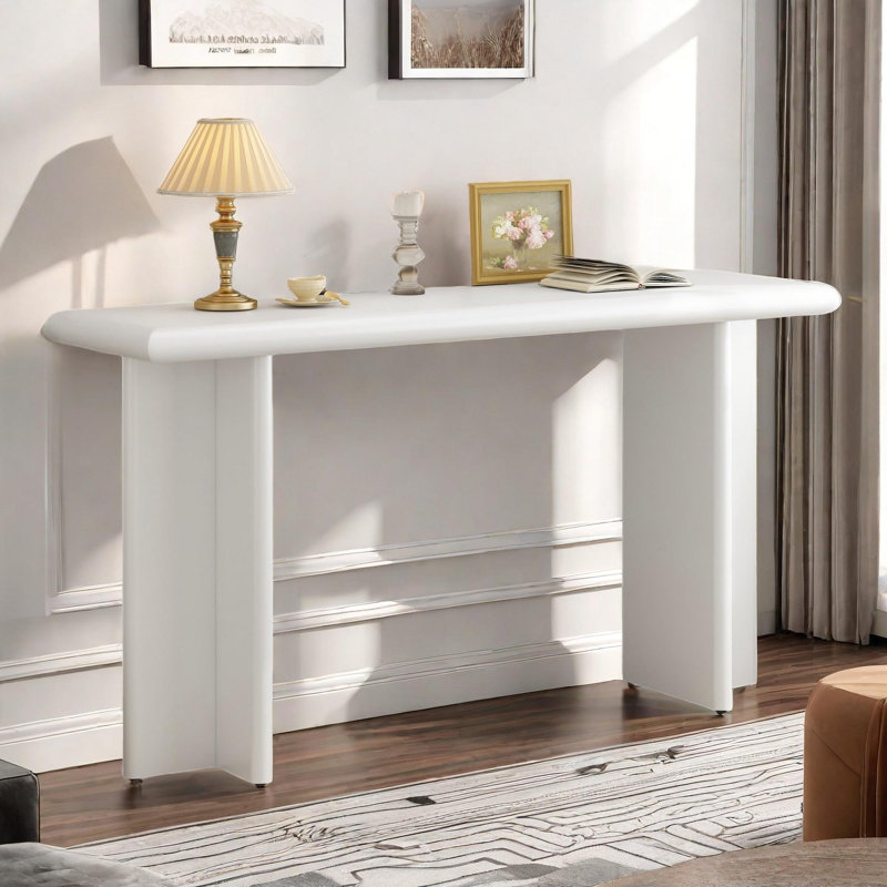 Console Table Modern Console Table With L-shaped Legs And Round Corners, White