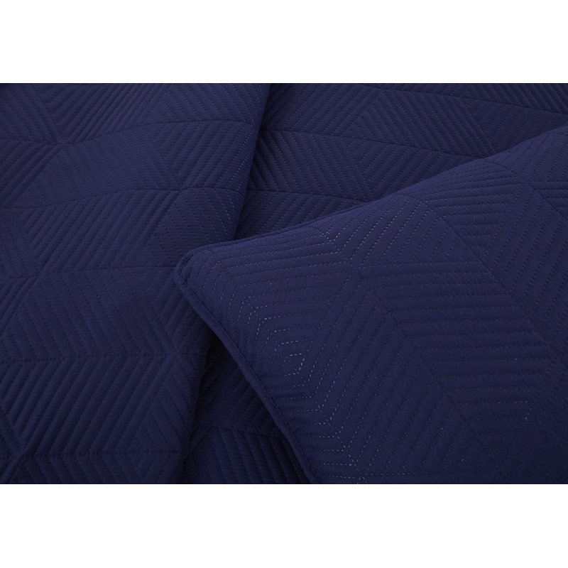 Amarianna Polyester Geometric Shapes Quilt, King Quilt + 2 King Shams, Navy