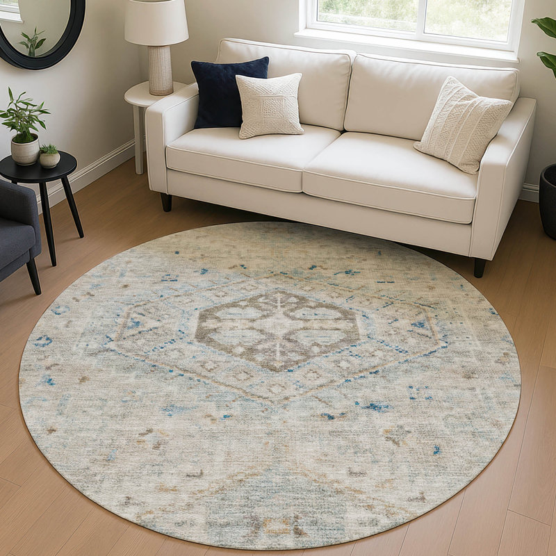Machine Washable Indoor/Outdoor Earleville ACN2357 Traditional Rug, Round 8'
