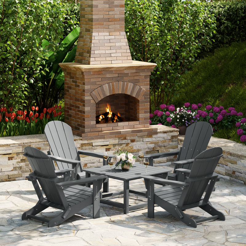 Ensemble de conversation Adirondack pour l'extérieur avec table basse carrée 5 pièces Laguna, Gris