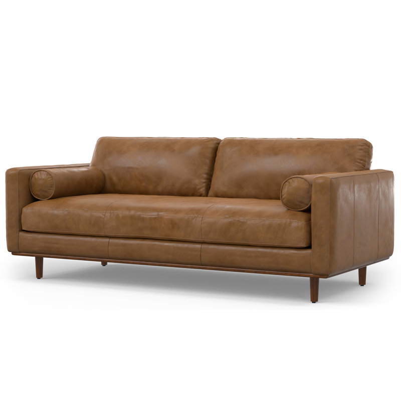 Caramel Brown Genuine Leather Sofa with Removable Cushions