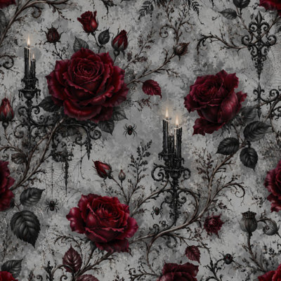 Peler et coller papier peint gothique noir, rouge, bougies foncées, toile d'araignée, papier contact floral amovible, adhésif mural, décoration murale pour armoires de cuisine de chambre à coucher 17,7 po x 118 po
