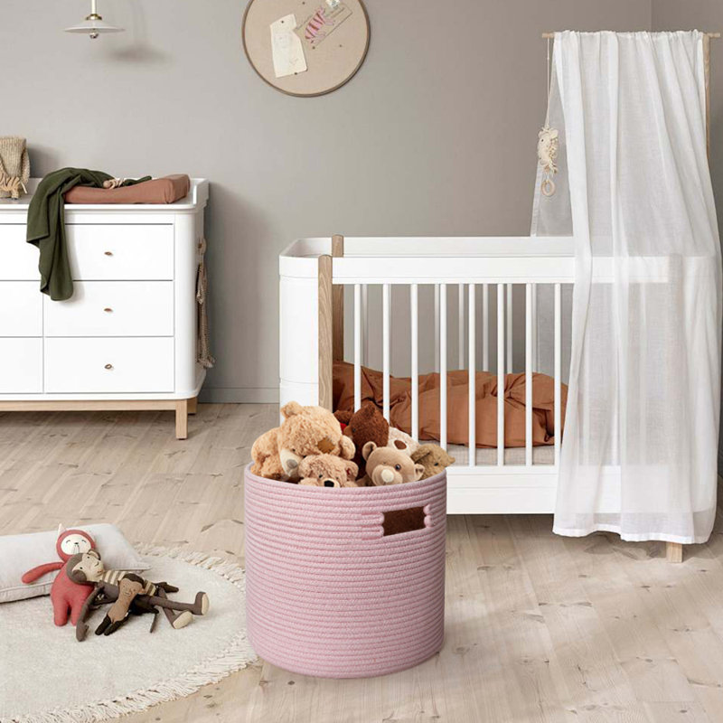 Round Cotton Rope Storage Basket, Pink