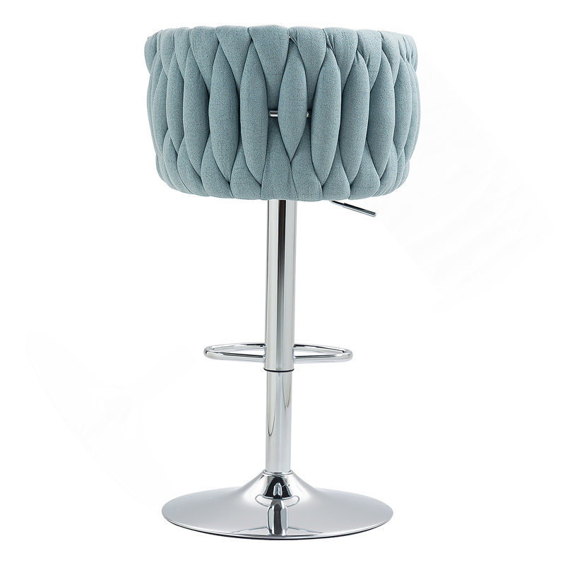 Ensemble de 2 tabourets de bar pivotants à 360 ° avec housse en tissu, chaises de bar réglables à hauteur de comptoir avec dossier et repose-pieds tissés, tabourets de bar chromés argentés pour îlot de cuisine, café, pub 