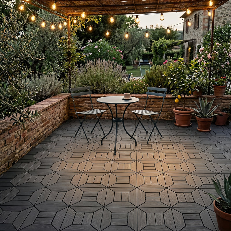 Paquet de 44 tuiles de terrasse en plastique 12 po x 12 po à emboîtement, plancher imperméable toutes saisons pour patio, balcon et cour arrière, installation facile à faire soi-même