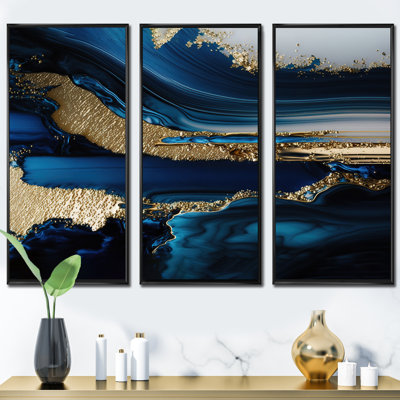 «Abstract Geode Waves Gold II», reproduction de 3 pièces
