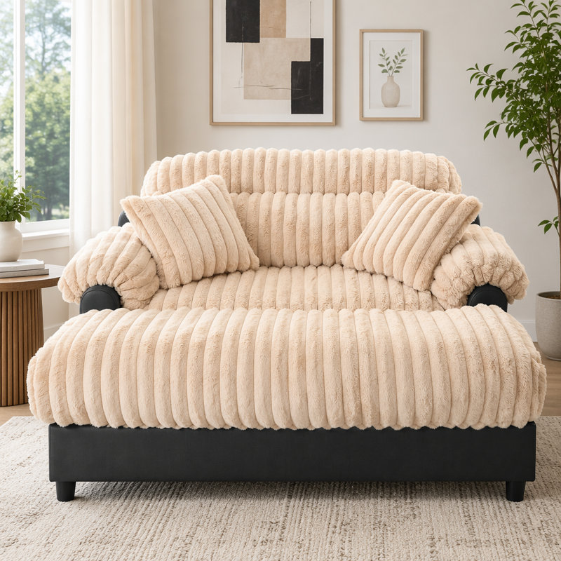 Canapé Cloud avec revêtement en fausse fourrure de lapin ultra doux et assise profonde, Champagne Faux Fur