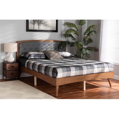 Phyre Grey Fabric Upholstered And Walnut Brown Finished Wood Full Size Platform Bed (Full) -  Corrigan Studio®, 07E6FB6046ED4FDBAB0B9E194A7FA0FA