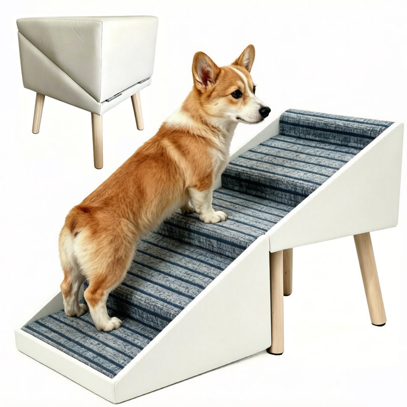 Escalier pliable 2 en 1 pour chiens, idéal pour les lits hauts et les poufs convertibles avec surface antidérapante, pour chiens de petite et grande taille et chiens âgés.