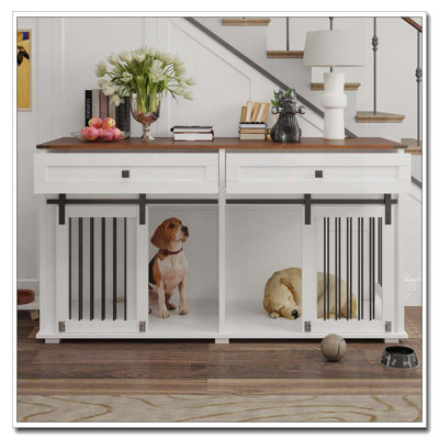 Double porte de tiroir en bois pour chien avec porte coulissante et tiroir