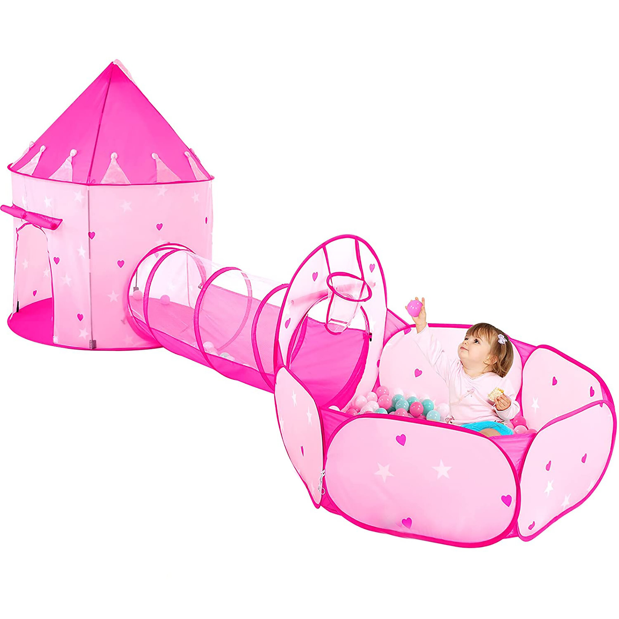 Balle Pit Play House Tente Tunnel 3 en 1 aire de jeux pour enfants  Playhouse avec sac de rangement à glissière -ROE