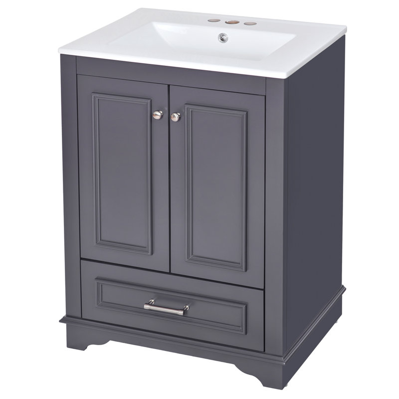 Meuble-lavabo de salle de bain en céramique 24 po - meuble-lavabo moderne avec tablettes réglables et tiroirs gris-bleu