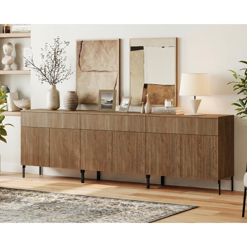 Armoire d'appoint l 94,5 po à 6 portes et 3 tiroirs, Noyer