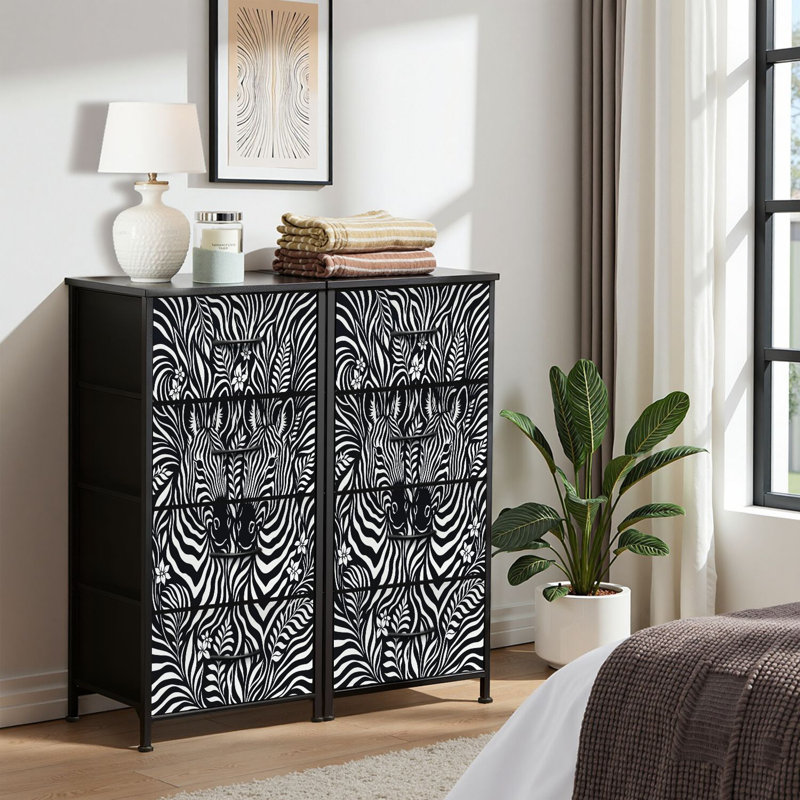 Commode pour commode de chambre à coucher pour couple de zèbres noir et blanc à texture de peau d'animal Commodes et commodes en tissu