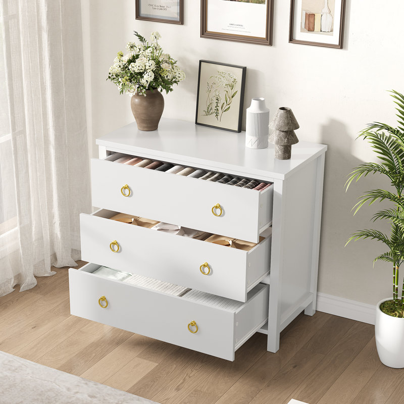 Commode pour chambre à coucher, commode de 29 po de hauteur pour garde-robe avec commode à 3 tiroirs avec armoire de rangement pour les vêtements, organisateur de tiroir pour chambre à coucher, salon, placard, couloir, blanc