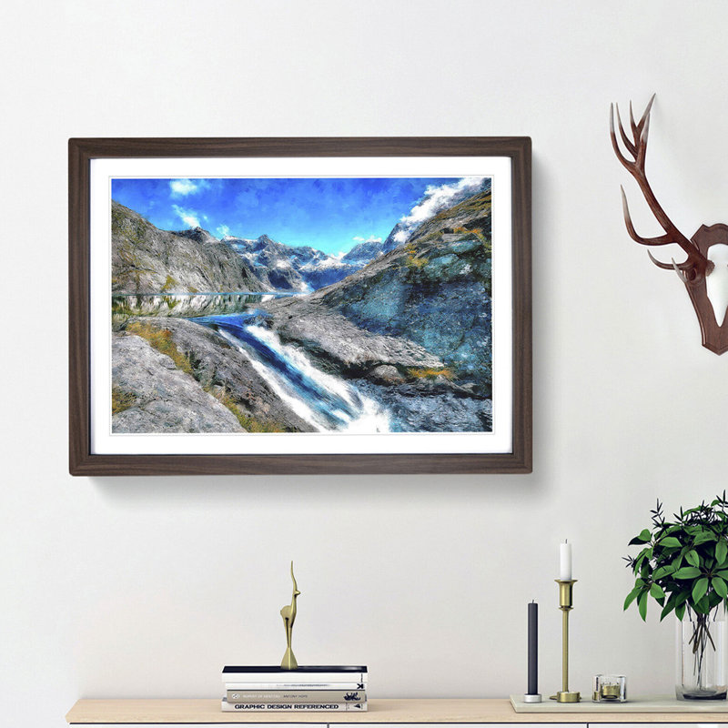 Fiordland National Park New Zealand - Picture Frame Graphic Art Print, 24cm H x 33cm W x 2cm D, Walnut Framed