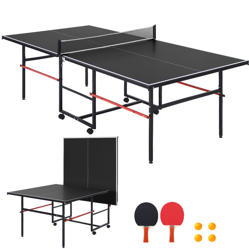 Ensemble de table de ping-pong pliable 8 pieds avec mode lecture, table de tennis de table portable d'intérieur / extérieur avec filet, 2 raquettes, 3 balles, assemblage rapide, noir