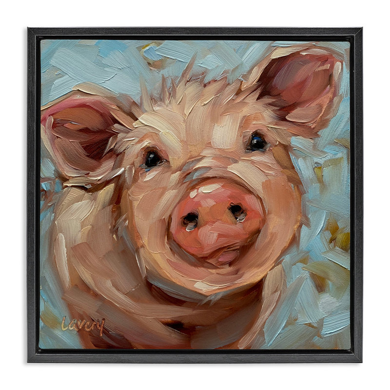 Portrait de cochon moderne, animal de ferme, Cadre flottant noir de jais, H 25 po x l 25 po