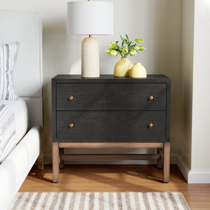 Hakana 2 - Drawer Raffia Nightstand, Black