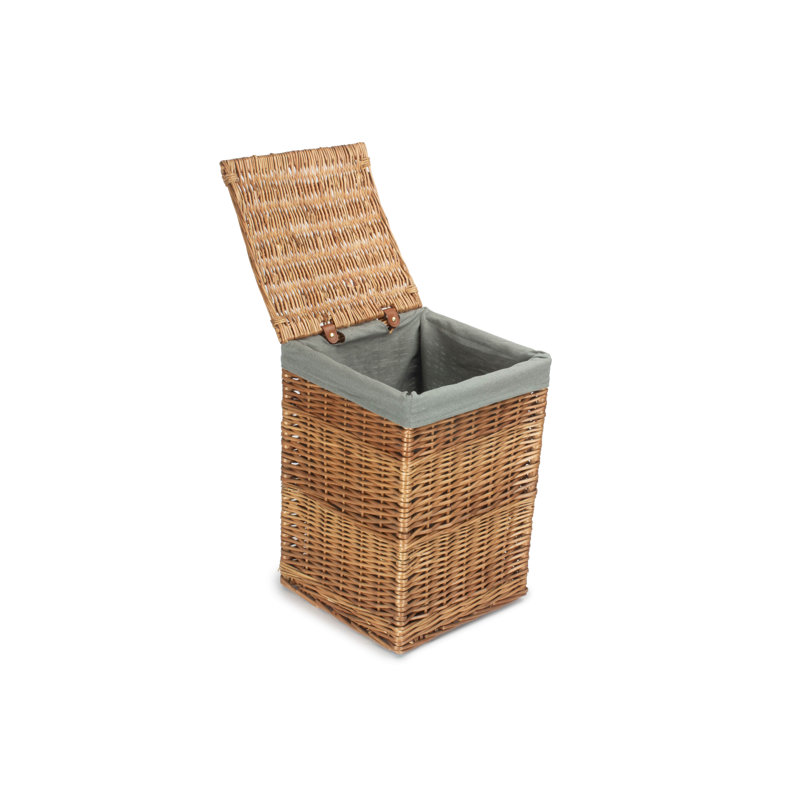 Wicker Laundry Bin Basket with Lining, 50cm H x 33cm W x 33cm D, Light Steamed/Grey