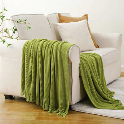 Jeté pour canapé, jeté en chenille douce avec pampilles pour la décoration intérieure, jetés vert pour housse de canapé, 60 po x 80 po