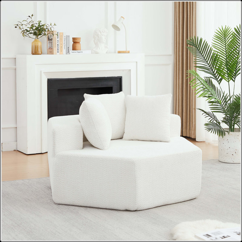Méridienne modulaire hexagonale avec tissu chenille et 3 coussins, Beige