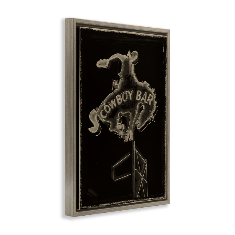 Bar Cowboy sur cadre flottant noir, design par Grotto Studios, H 31 po x l 21 po, Cadre flottant orme Montalcino