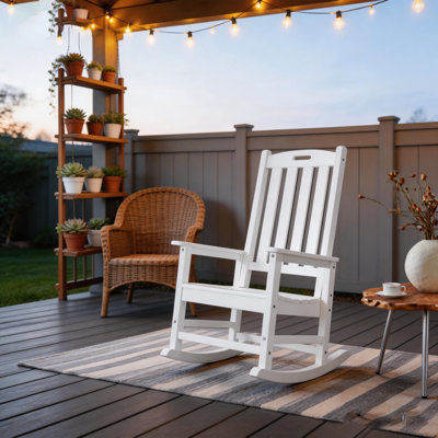 Oversized High-Back HIPS Outdoor Rocking Chair All-Weather Patio Porch Rocker - Waterproof & Moisture-Proof