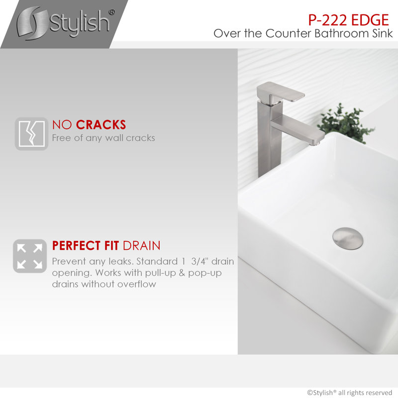 STYLISH Opulence Edge 15" White Square Vessel Sink