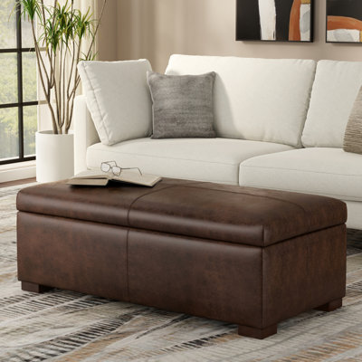 Gabbie 48"W Upholstered Storage Ottoman with Lift-Top, Stitching Detail, and Extra Storage