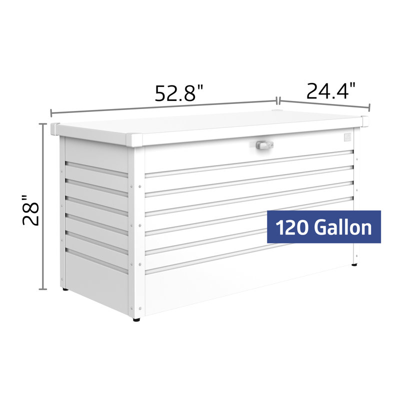 Biohort LeisureTime Water Resistant Metal Deck Box with Lock, White, 27.9" H x 52.75" W x 24.4" D