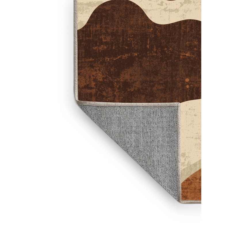 Machine Washable Penola Rustic Vintage Look Rug in Beige – Beige Binding, 5' Square