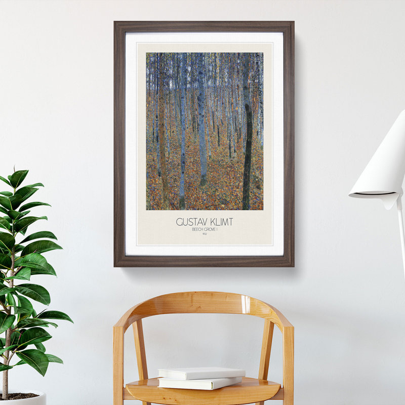 Beech Grove Forest with Border by Gustav Klimt - Framed Print, 65cm H x 48cm W x 2cm D, Walnut Framed