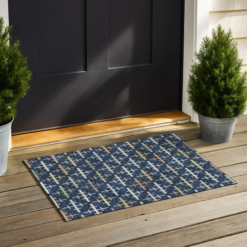 Machine Washable Indoor/Outdoor Chantille ACN2850 Geometric Rug, 1'8" x 2'6", Navy