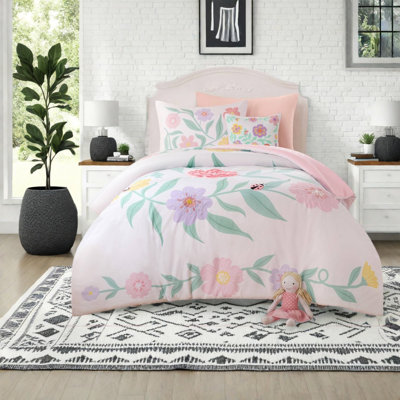 Modern Floral Bedding Sets, 4 Piece Microfiber Twin XL for Girls Room