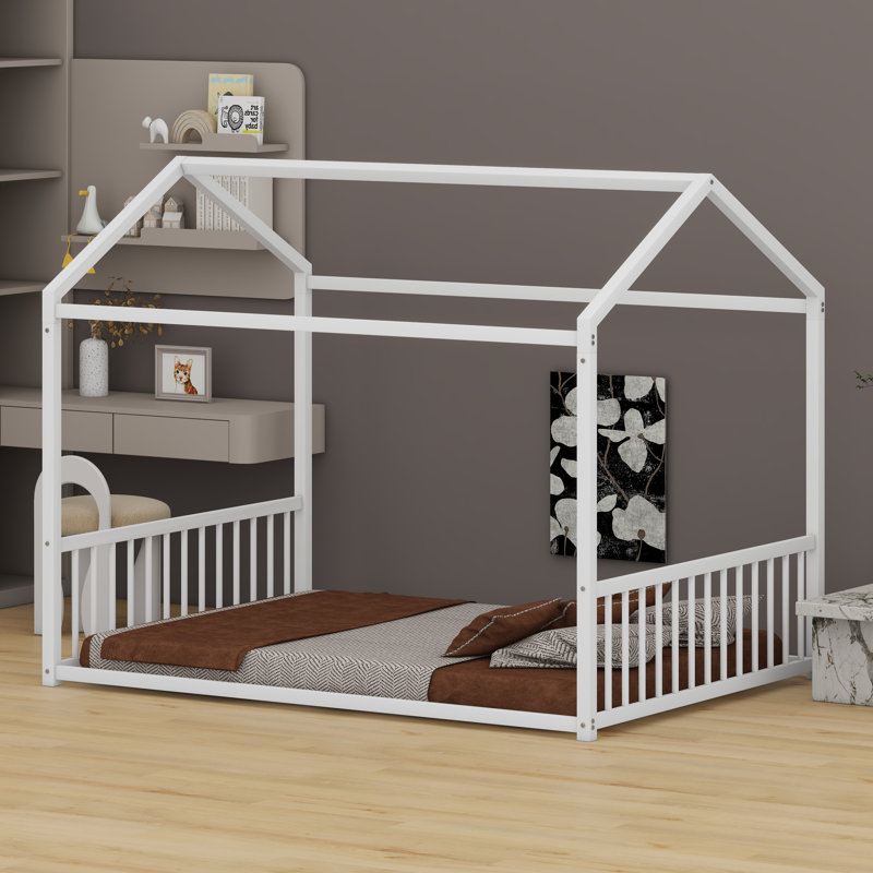 Montessori-Inspired House Shaped Bed Frame Hassle-Free Setup For Modern Families, White, Full