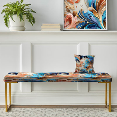 Paisley Elegance Blue And Beige - Paisley Upholstered Gold Bench