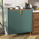 Coffee Bar Cabinet with Wine Racks, Green Liquor Cabinet with Fluted Texture, Modern Sideboard Buffet Cabinet