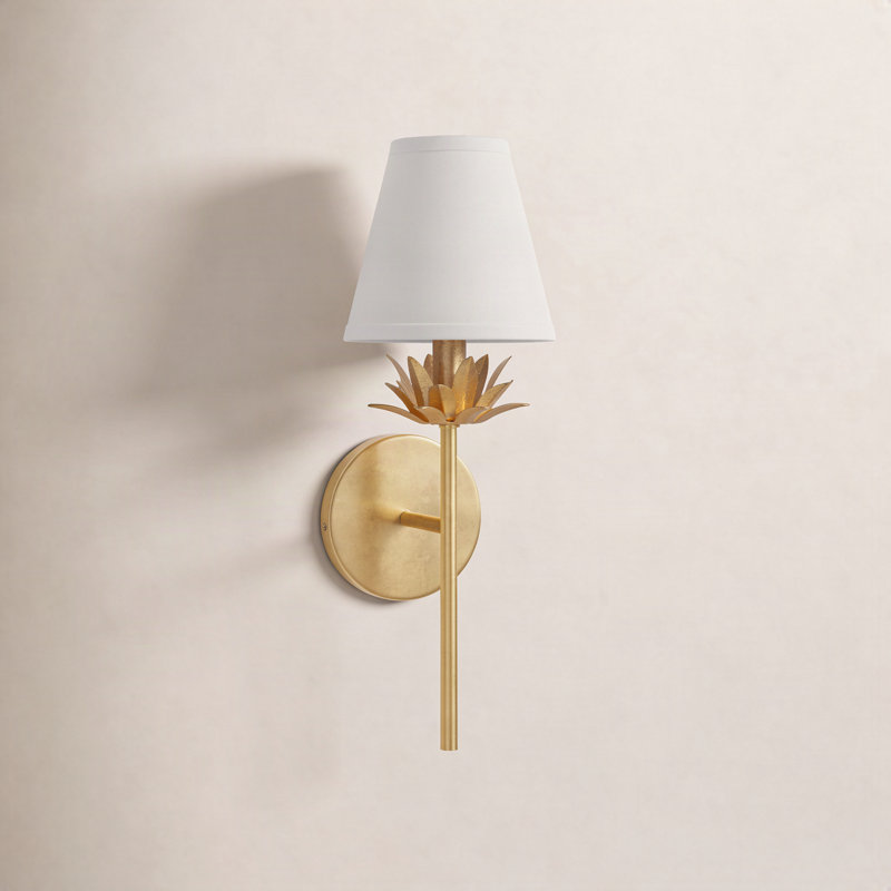 Ryland Metal Armed Sconce with Linen Shade, Gold