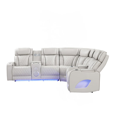Fortuner Modern Style Power Recliner Sectional With Bluetooth Speaker And LED Made With Wood & Metal, Massage Function Included