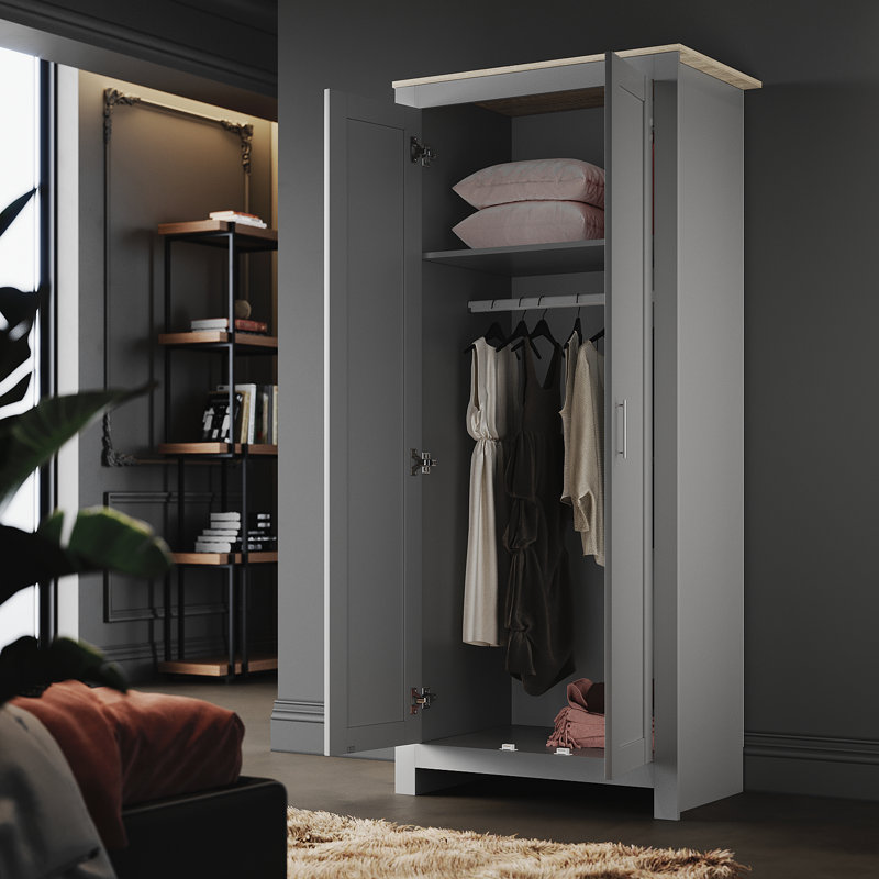 2 Door Manufactured Wood Wardrobe, Grey/Oak