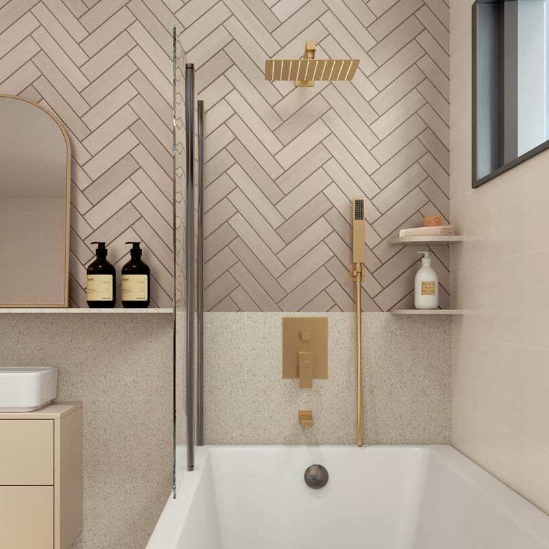 Système de douche à pluie complet mural à 3 fonctions 10 pouces avec valve brute, Or brossé