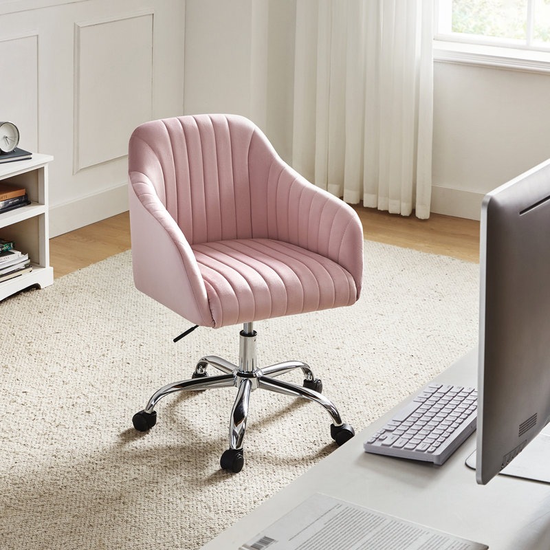 Vernese Modern Velvet Task Chair with Tufted Back, Pink