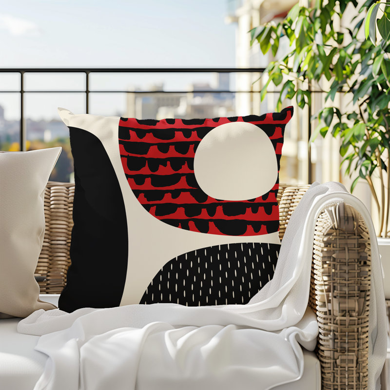 Coussin carré intérieur / extérieur pia, H 15 po x l 15 po, Rouge / noir / blanc cassé