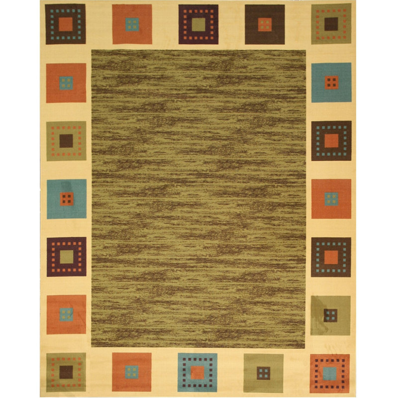 Wool Geometric Area Rug in Green