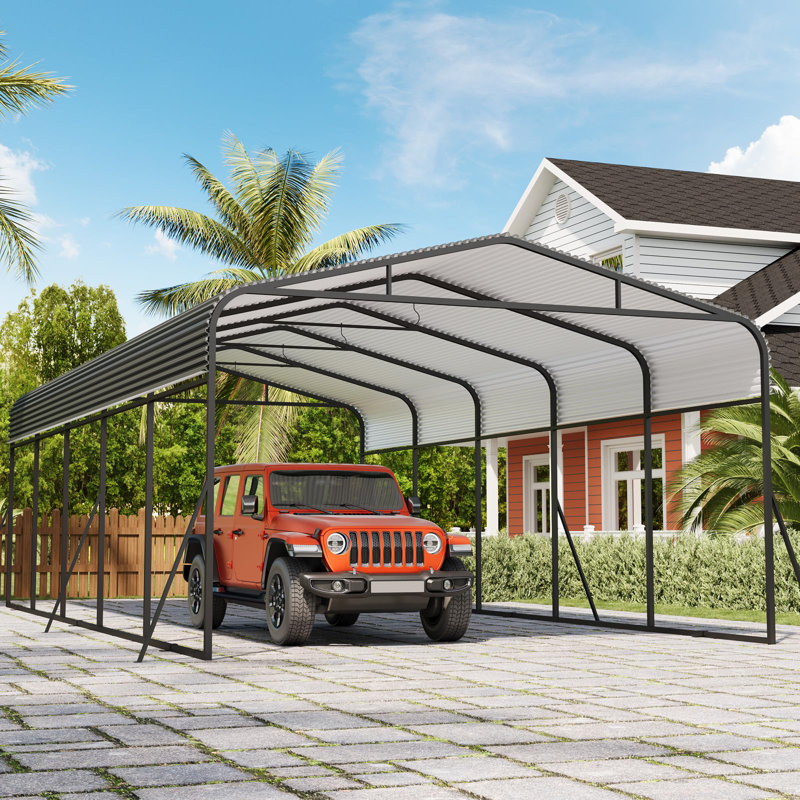 13x26 FT Metal Carport with Galvanized Steel Roof & Reinforced Base, Heavy-Duty Outdoor Shelter, 105" H x 156" W x 310" D