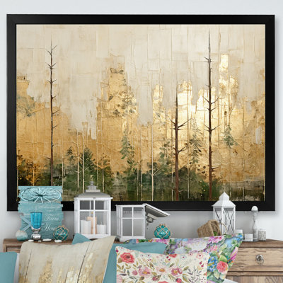 «Minimalisme beige et or forêt I», art mural sur toile forêt