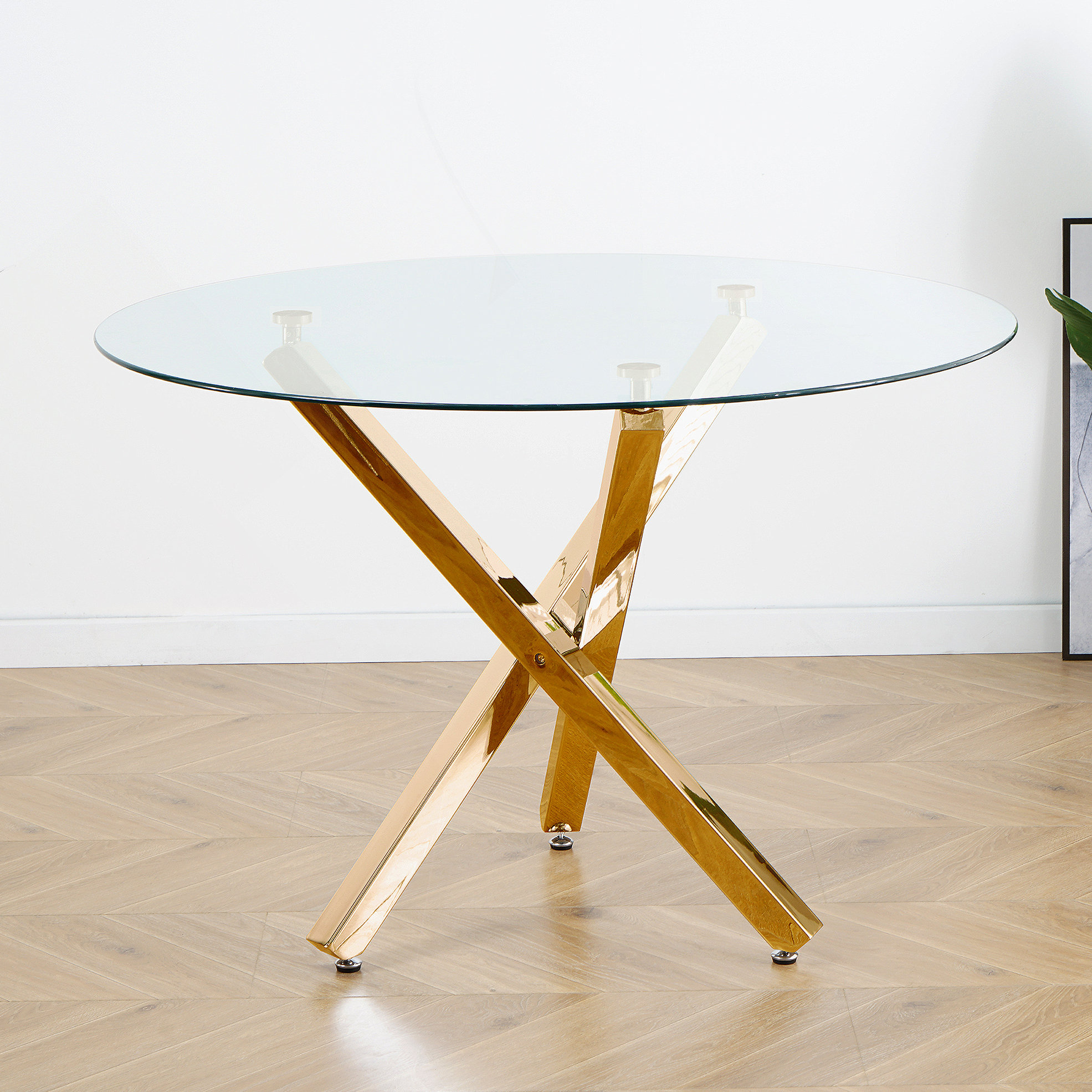 Ivy Bronx Modern minimalist round glass dining table, transparent glass ...