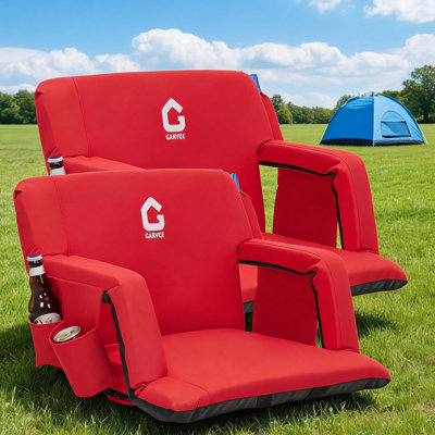 Stadium Seats with Back Support, Extra Wide Bleacher Chair for Bleachers, 6-Position Reclining Stadium Chair with Padded Cushion, Armrests, Cup Holder, Storage Pockets, Non-Slip Bottom, 2 Pack